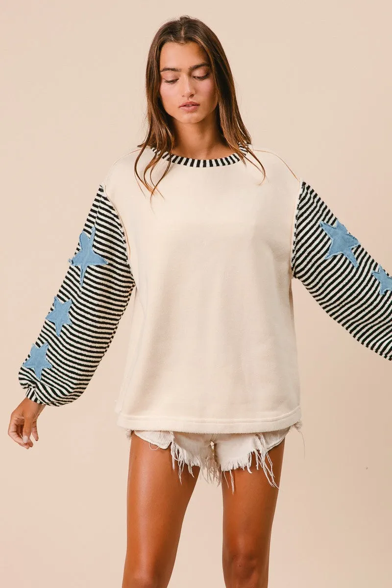 Moroney Knit and Stripe Mix Patched Top