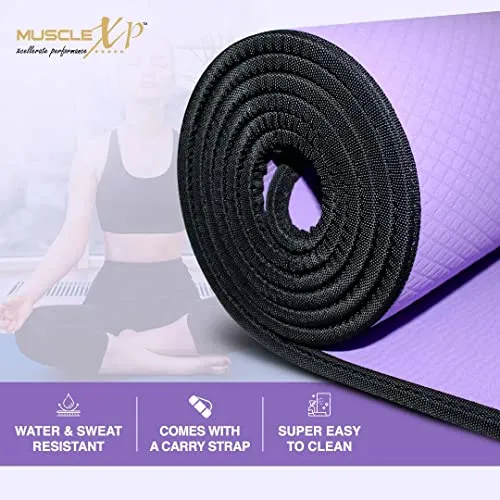 MuscleXP EVA Yoga Mat with Carrying Strap for Gym Workout and Yoga Exercise with 6mm Thickness, Anti-Slip Yoga Mat for Men & Women Fitness (Purple)