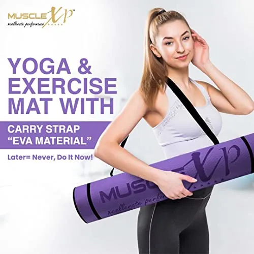 MuscleXP EVA Yoga Mat with Carrying Strap for Gym Workout and Yoga Exercise with 6mm Thickness, Anti-Slip Yoga Mat for Men & Women Fitness (Purple)