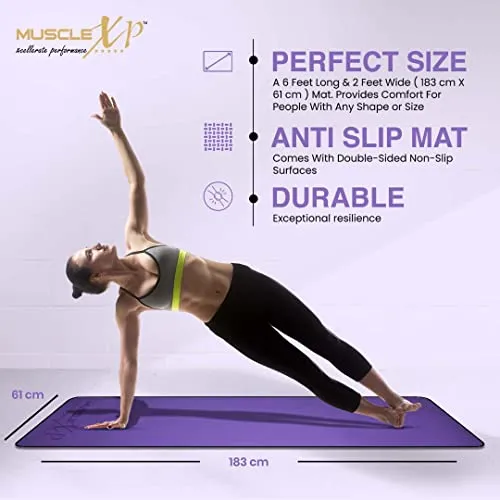 MuscleXP EVA Yoga Mat with Carrying Strap for Gym Workout and Yoga Exercise with 6mm Thickness, Anti-Slip Yoga Mat for Men & Women Fitness (Purple)