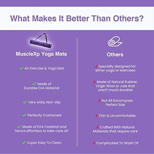 MuscleXP EVA Yoga Mat with Carrying Strap for Gym Workout and Yoga Exercise with 6mm Thickness, Anti-Slip Yoga Mat for Men & Women Fitness (Purple)