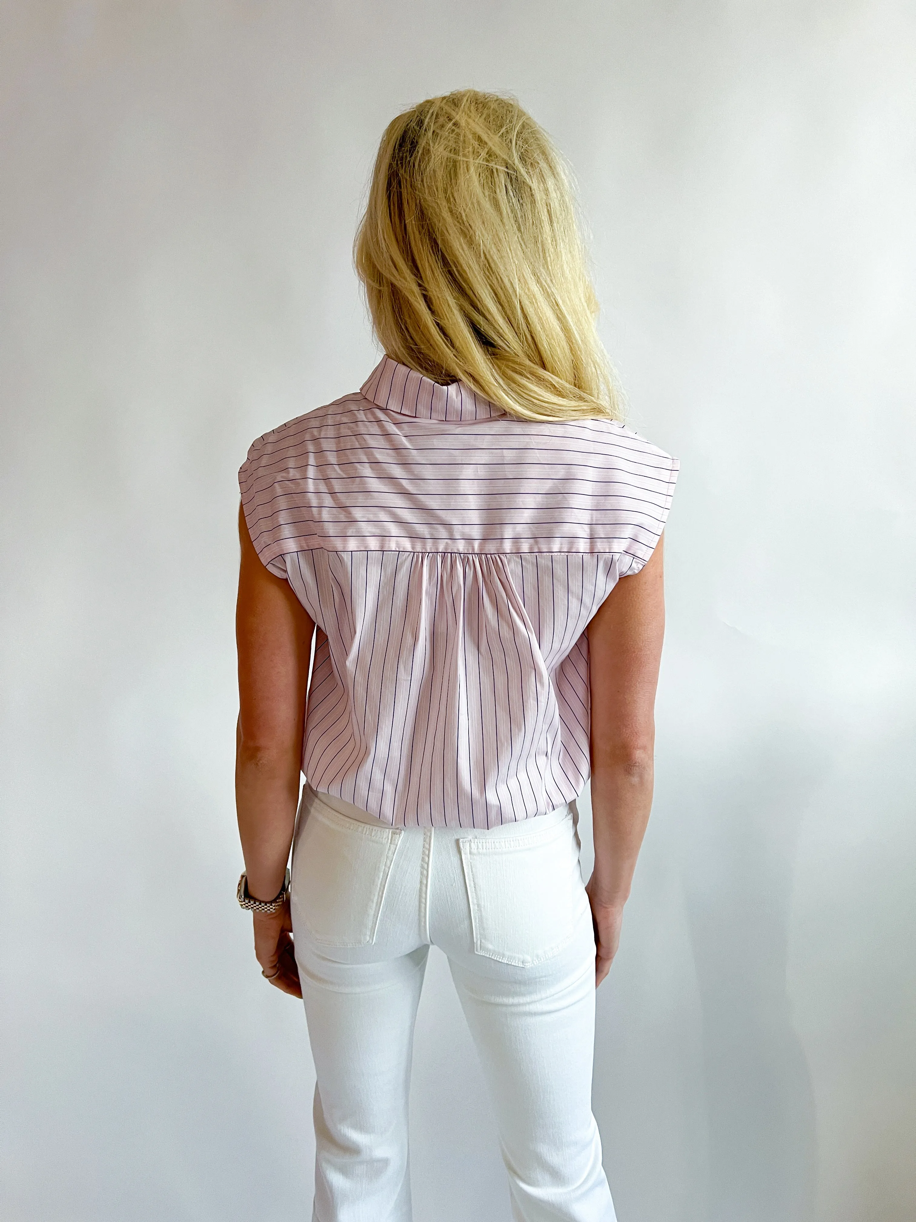 Nala Cotton Blend Striped Shirt with Drawstring