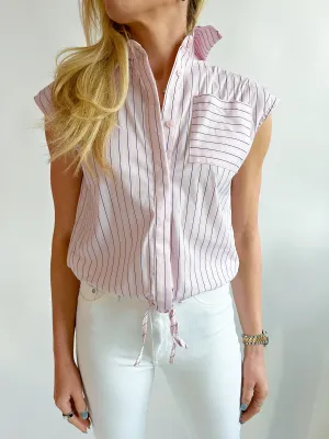 Nala Cotton Blend Striped Shirt with Drawstring