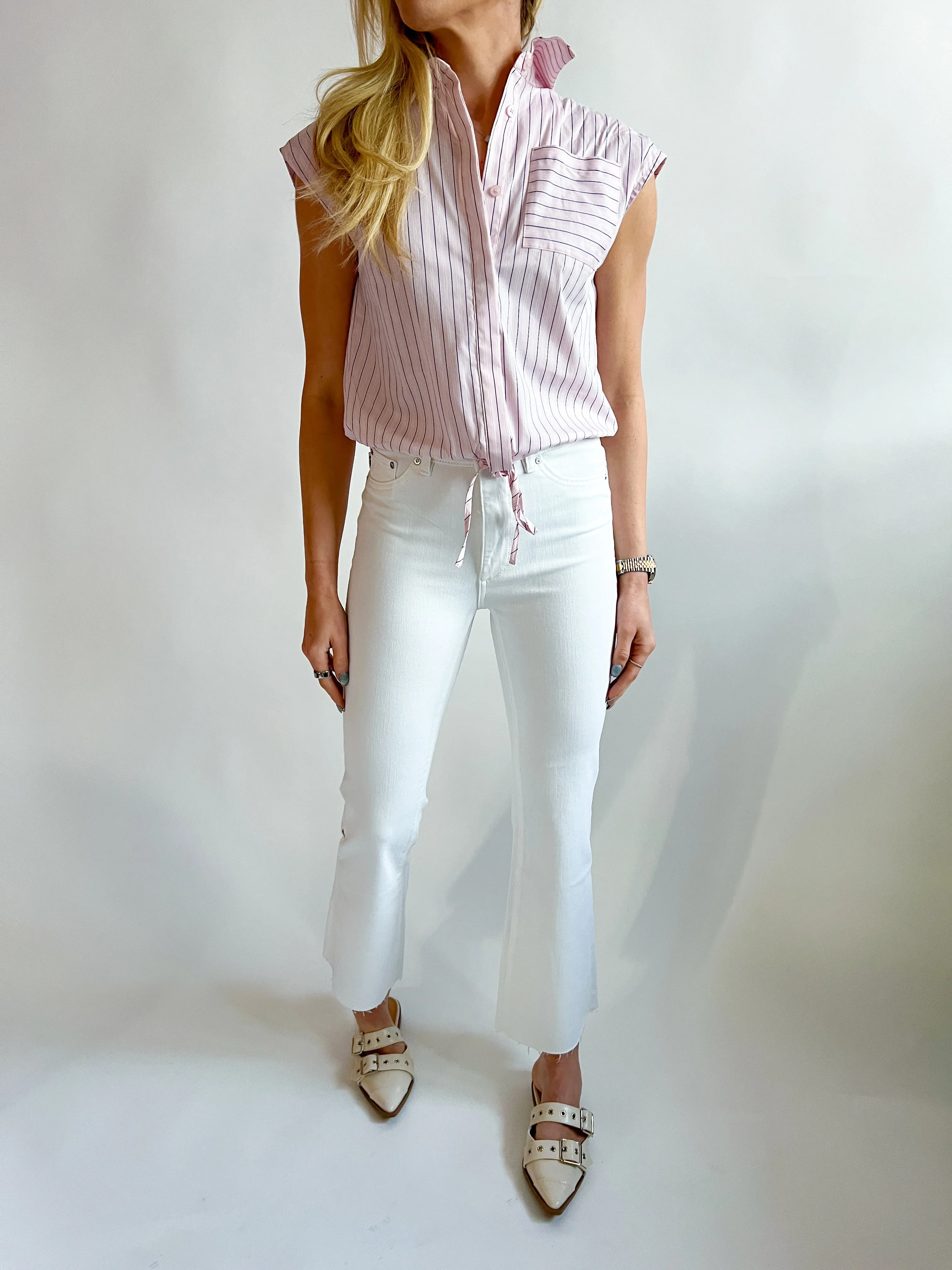 Nala Cotton Blend Striped Shirt with Drawstring