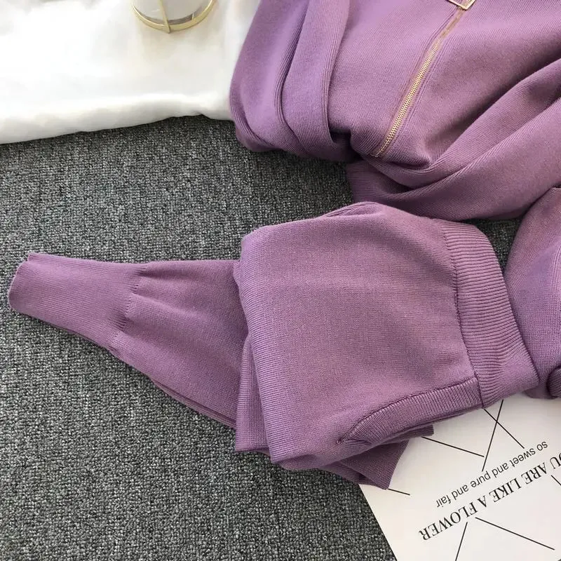 New Fall And Winter 3-Piece Knitted Pant Set Zipper Cardigan   Camisole   Pants Boutique Fashion Suit for Women Casual Tracksuit Set