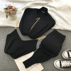 New Fall And Winter 3-Piece Knitted Pant Set Zipper Cardigan   Camisole   Pants Boutique Fashion Suit for Women Casual Tracksuit Set