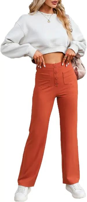 NEW Flexipants - Women's Casual High Waist Stretch Pants, Straight Leg Flexi Pants for Women Orange Sz XL