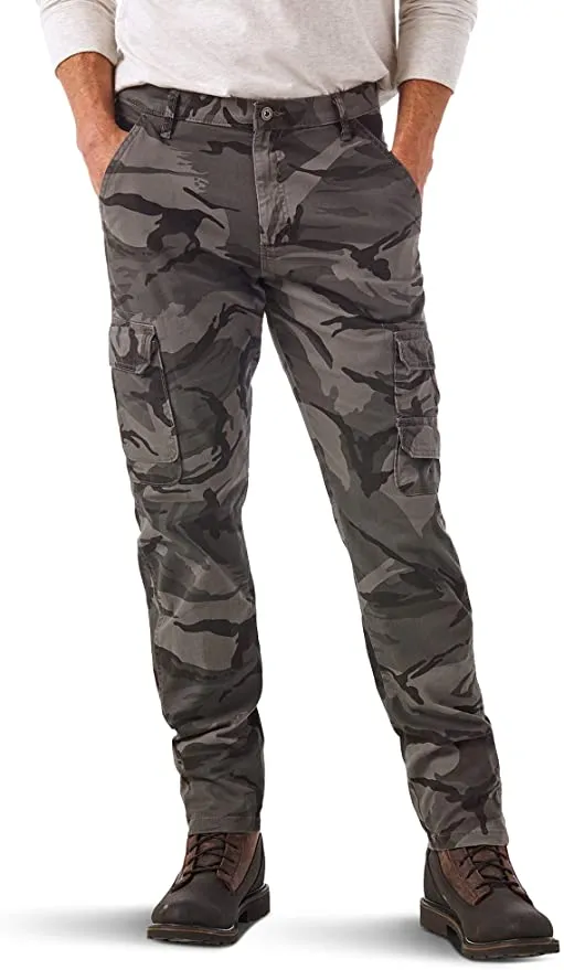 New Wrangler Mens Regular Tapered Cargo Pant in Grey Camo, Sz 32X32
