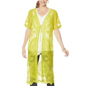 Nina Leonard Women's Embroidered Mesh Duster Topper