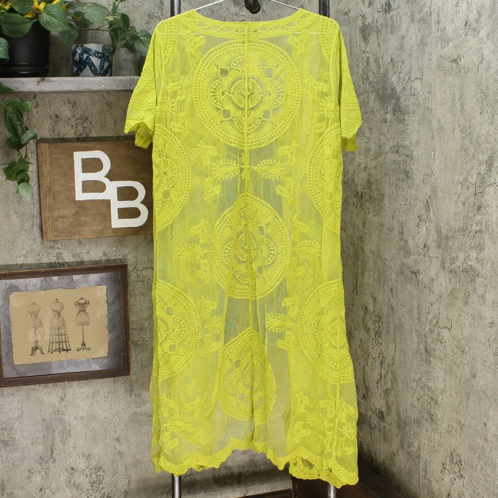 Nina Leonard Women's Embroidered Mesh Duster Topper