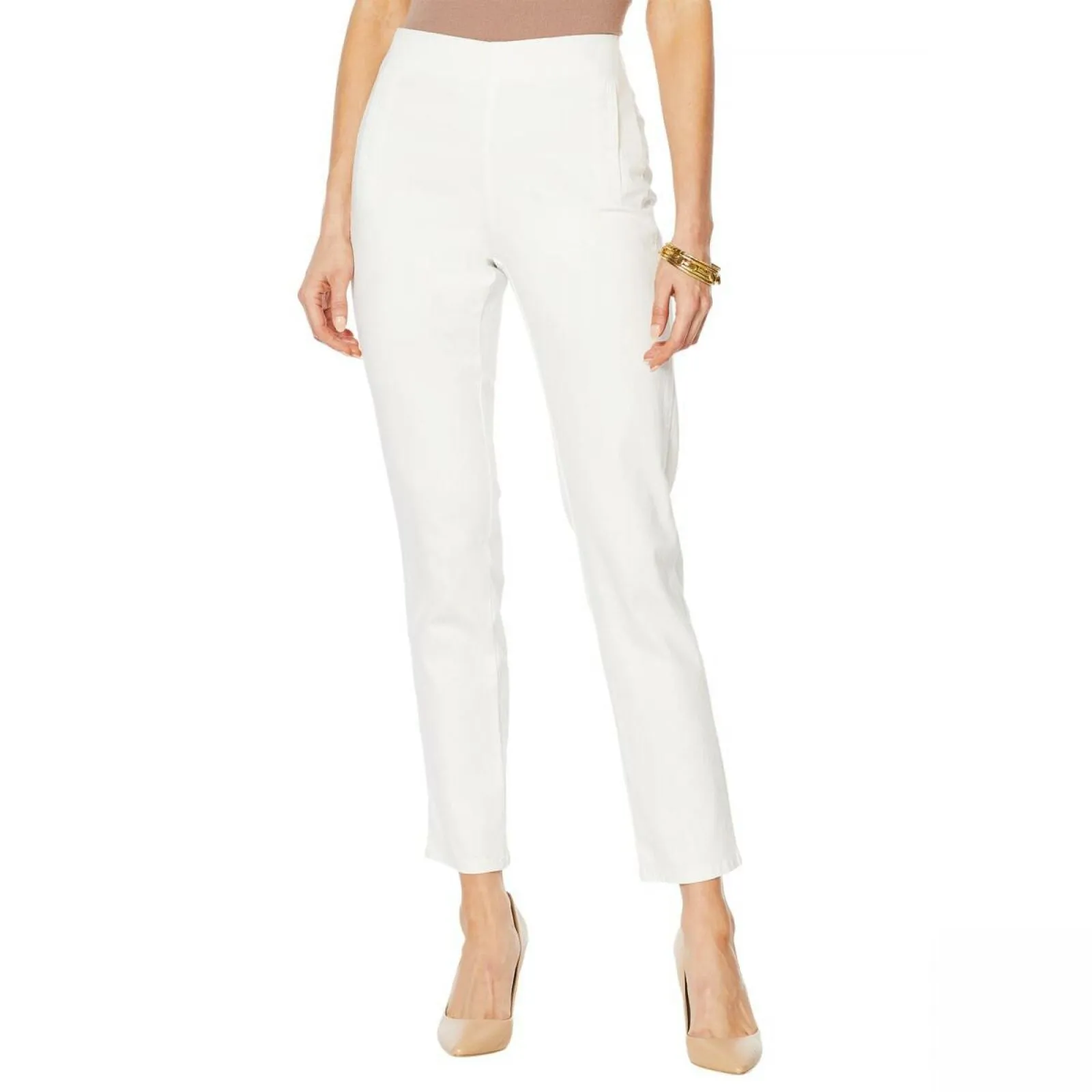 Nina Leonard Women's Stretch Denim Narrow Leg Pants Ivory XL