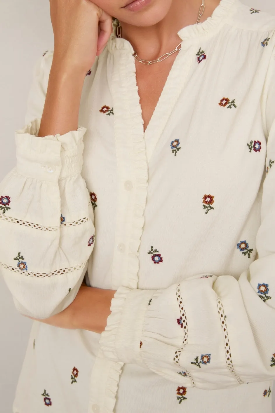 Noah Embroidered Cord Blouse - Ivory