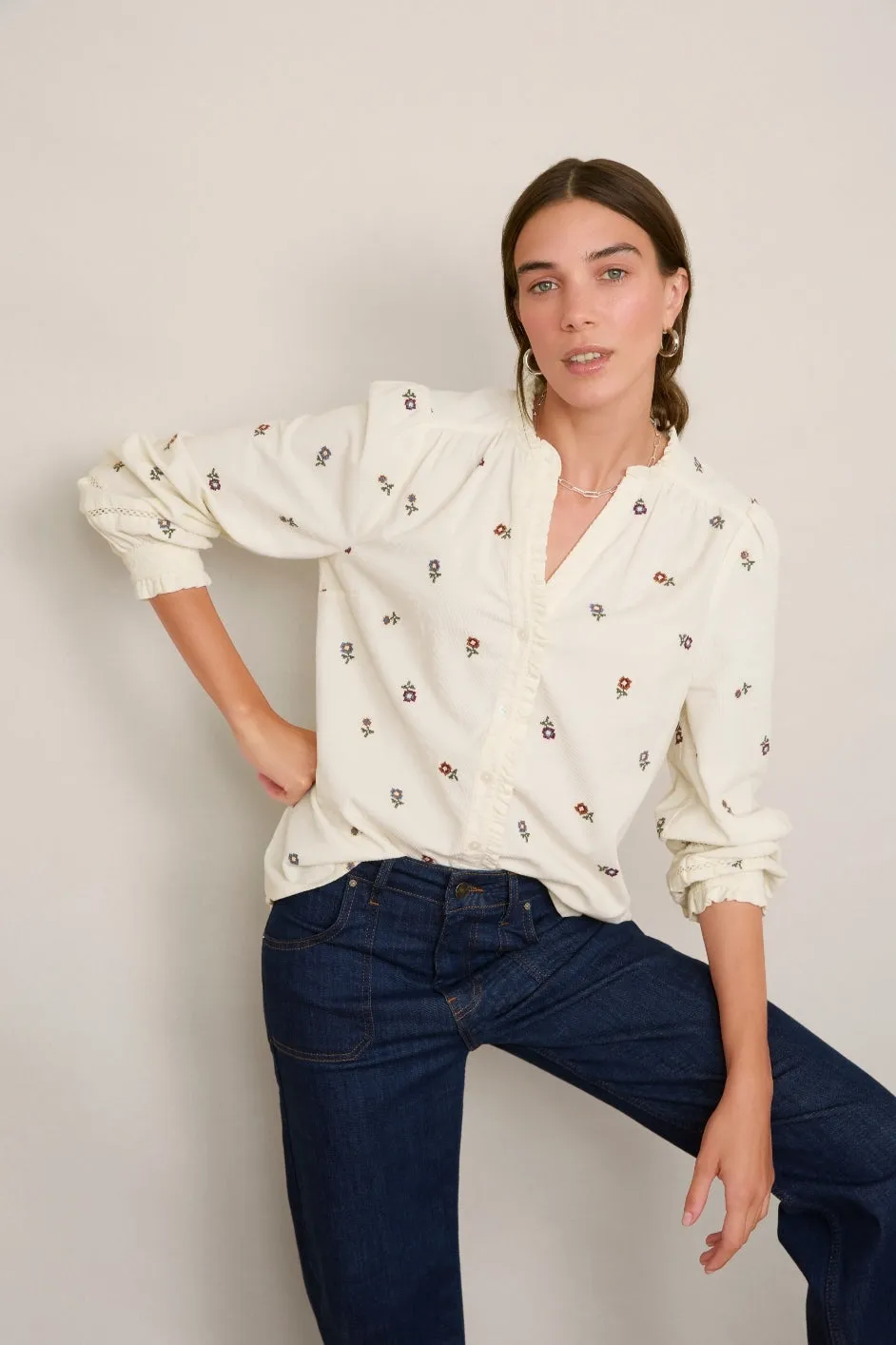 Noah Embroidered Cord Blouse - Ivory