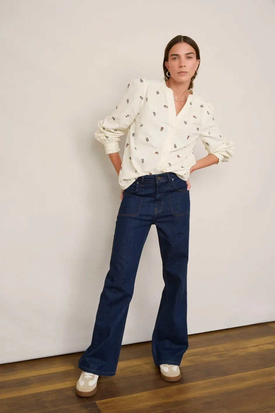 Noah Embroidered Cord Blouse - Ivory