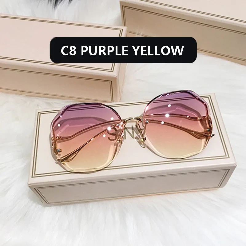 Ocean Wave Tea Gradient Sunglasses Metallic Lens Trim Curved