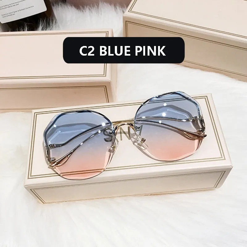 Ocean Wave Tea Gradient Sunglasses Metallic Lens Trim Curved