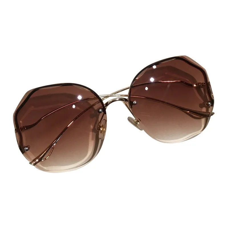 Ocean Wave Tea Gradient Sunglasses Metallic Lens Trim Curved