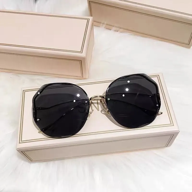 Ocean Wave Tea Gradient Sunglasses Metallic Lens Trim Curved