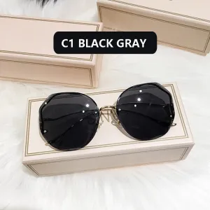 Ocean Wave Tea Gradient Sunglasses Metallic Lens Trim Curved
