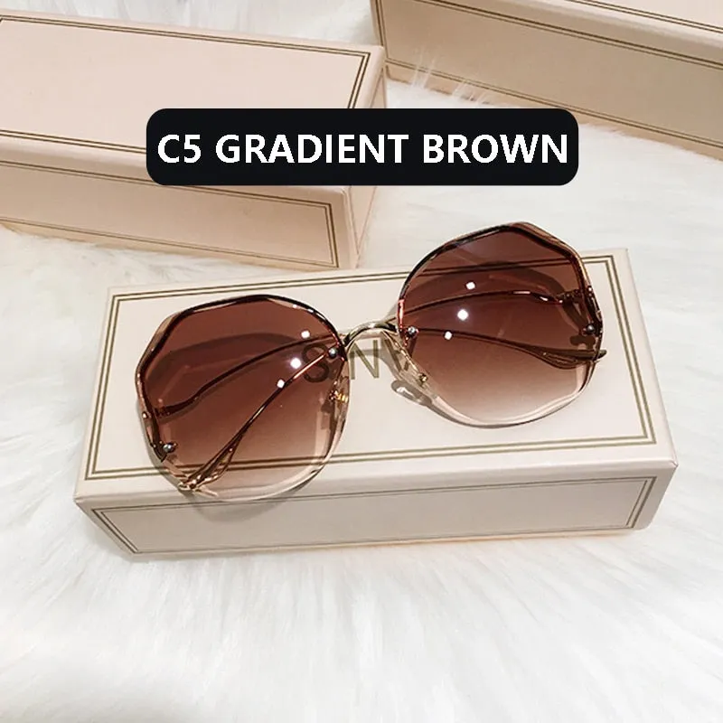 Ocean Wave Tea Gradient Sunglasses Metallic Lens Trim Curved