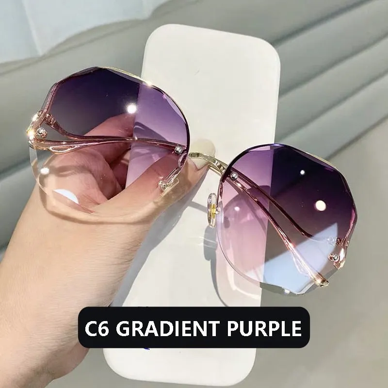 Ocean Wave Tea Gradient Sunglasses Metallic Lens Trim Curved