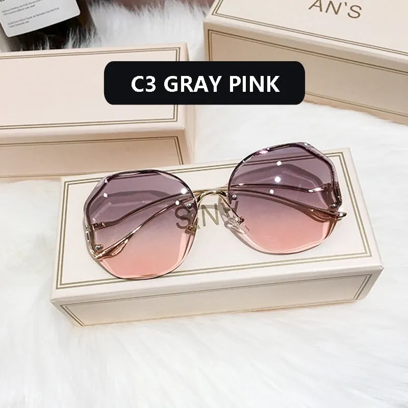 Ocean Wave Tea Gradient Sunglasses Metallic Lens Trim Curved