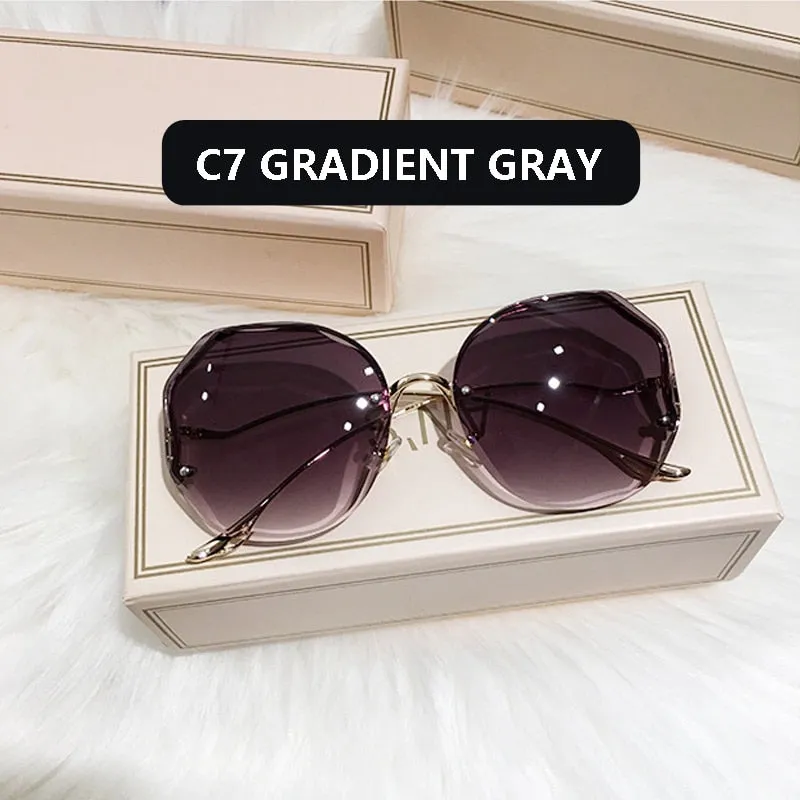 Ocean Wave Tea Gradient Sunglasses Metallic Lens Trim Curved