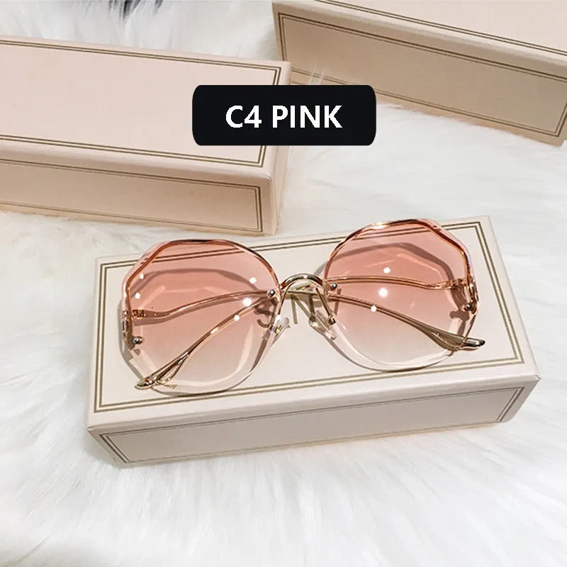 Ocean Wave Tea Gradient Sunglasses Metallic Lens Trim Curved