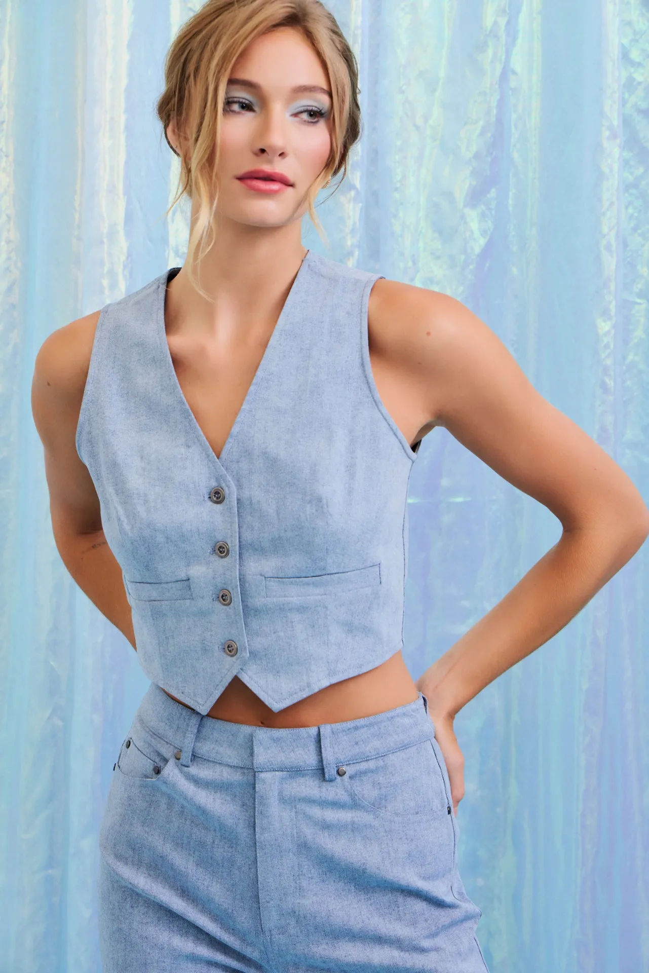 Of Impact Denim Vest And Pants Set