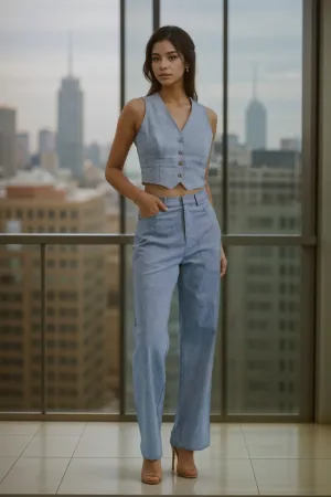 Of Impact Denim Vest And Pants Set
