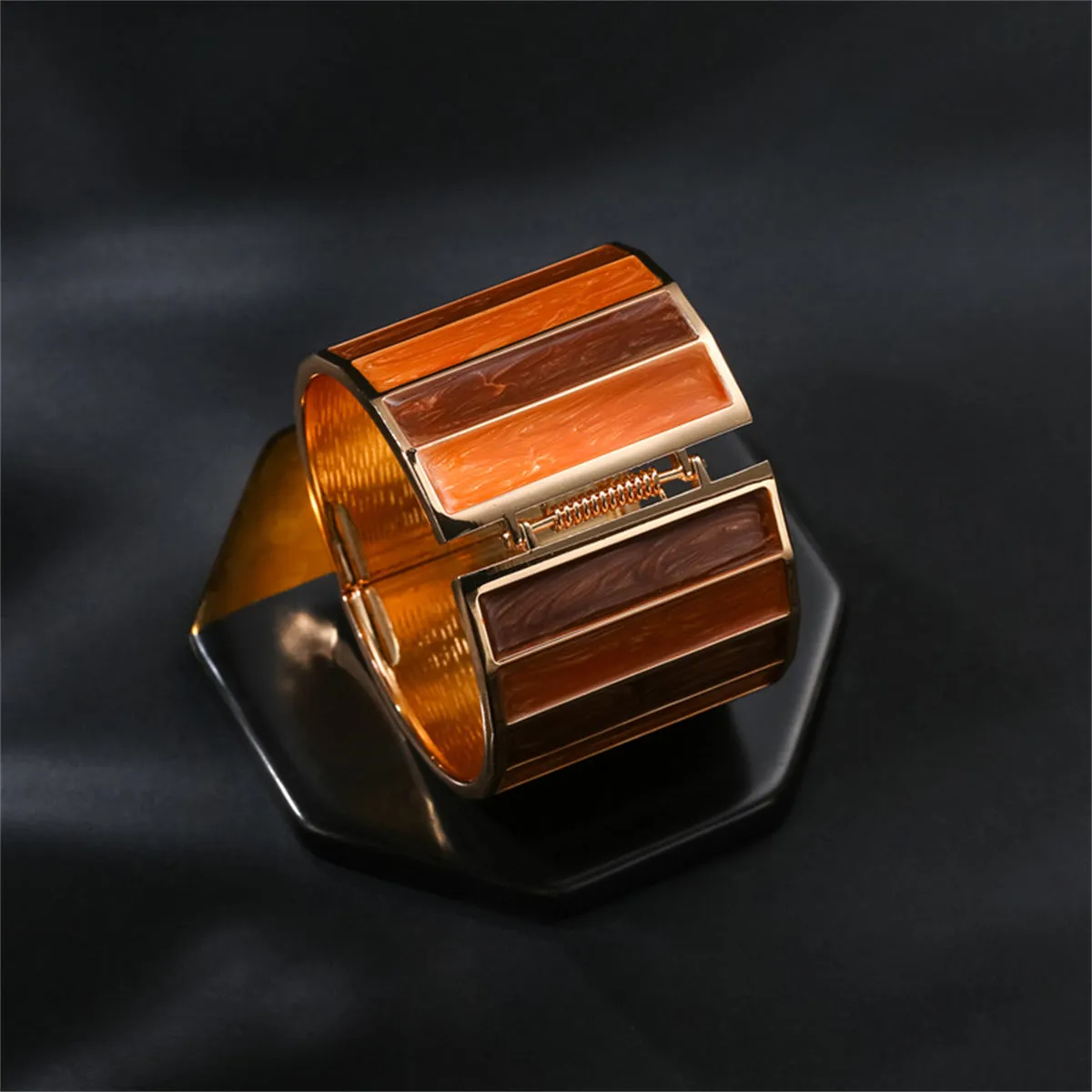 Orange Enamel & 18K Gold-Plated Stripped Bangle