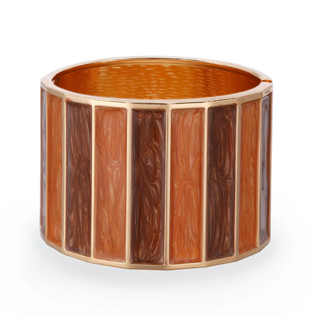 Orange Enamel & 18K Gold-Plated Stripped Bangle