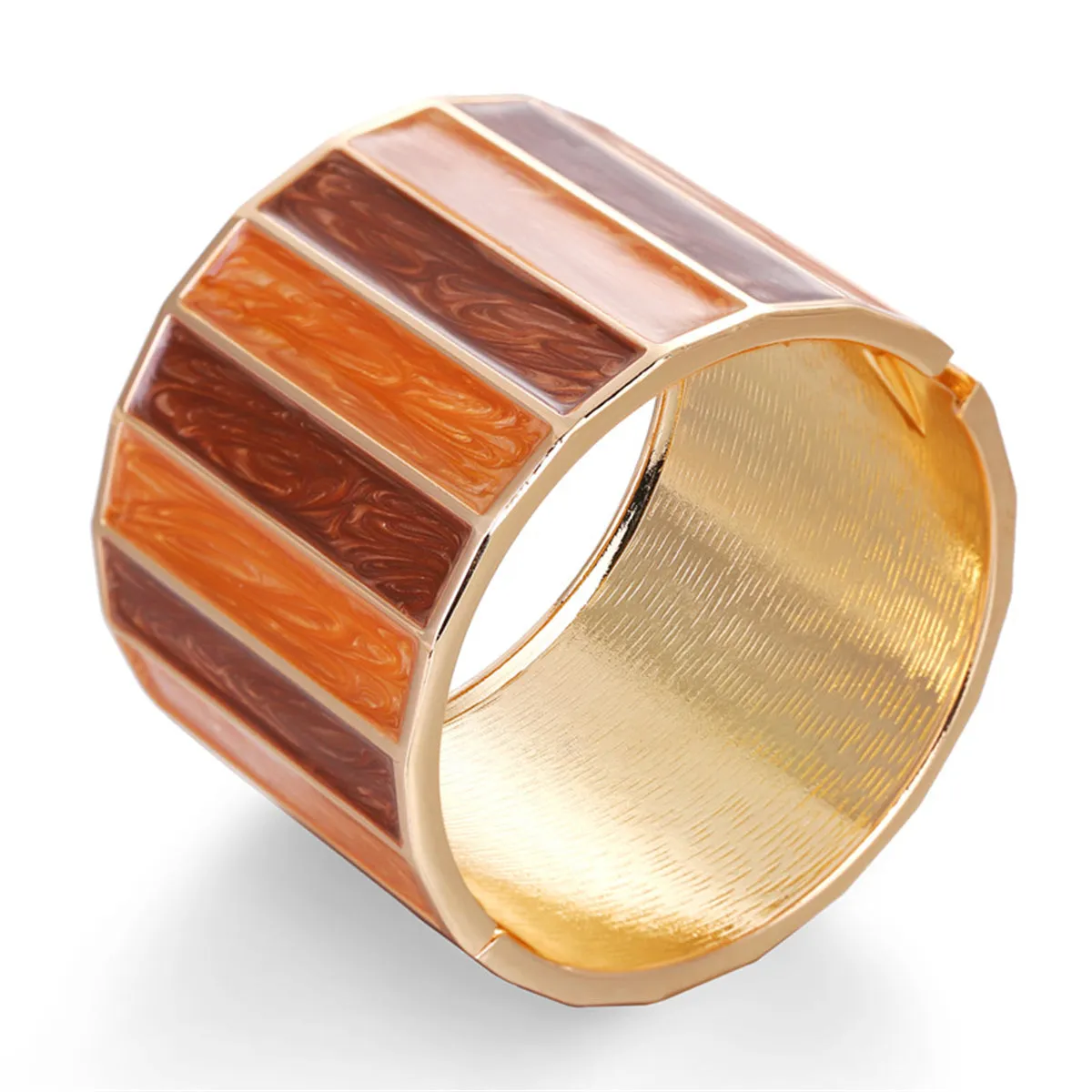Orange Enamel & 18K Gold-Plated Stripped Bangle