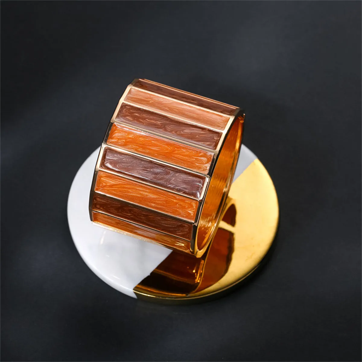 Orange Enamel & 18K Gold-Plated Stripped Bangle
