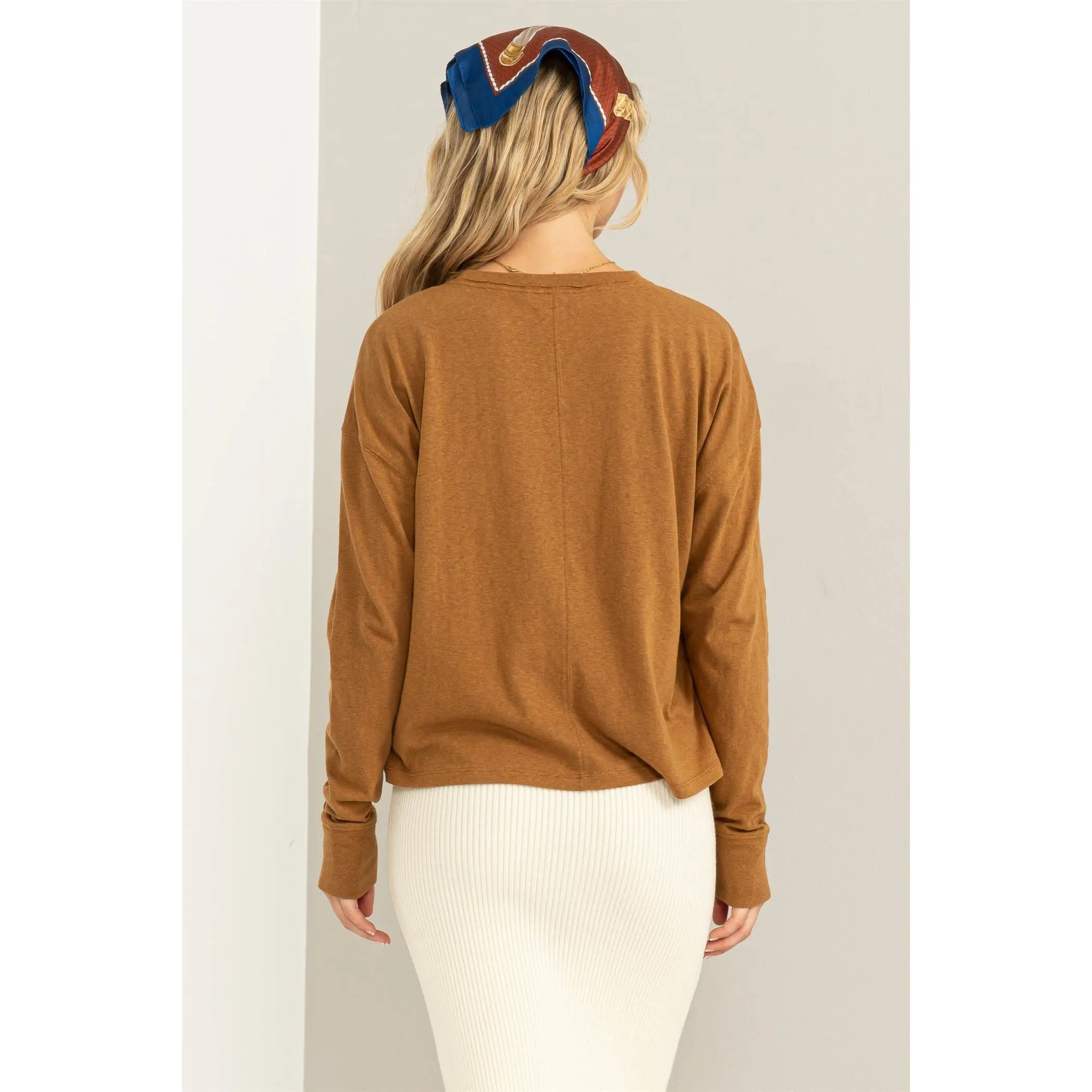 Pale Brown Crew Neck Long SLeeve HYFVE Tee