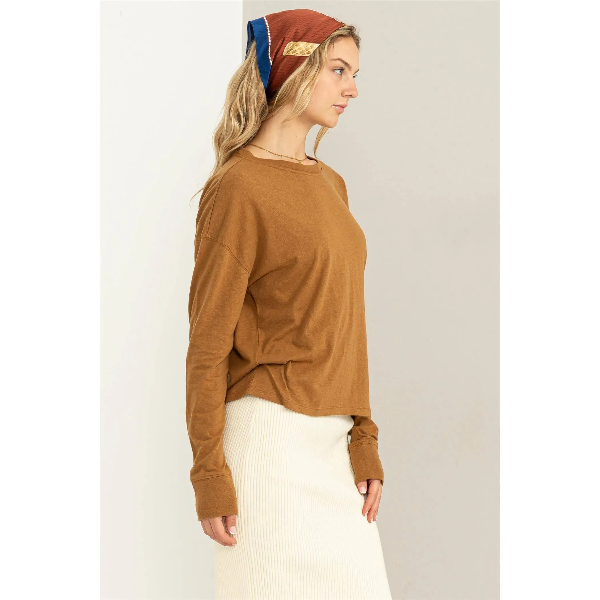 Pale Brown Crew Neck Long SLeeve HYFVE Tee