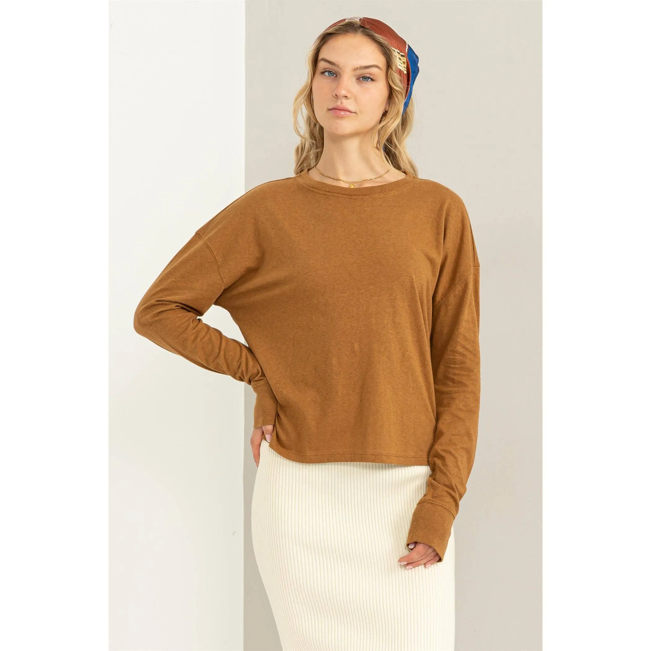 Pale Brown Crew Neck Long SLeeve HYFVE Tee