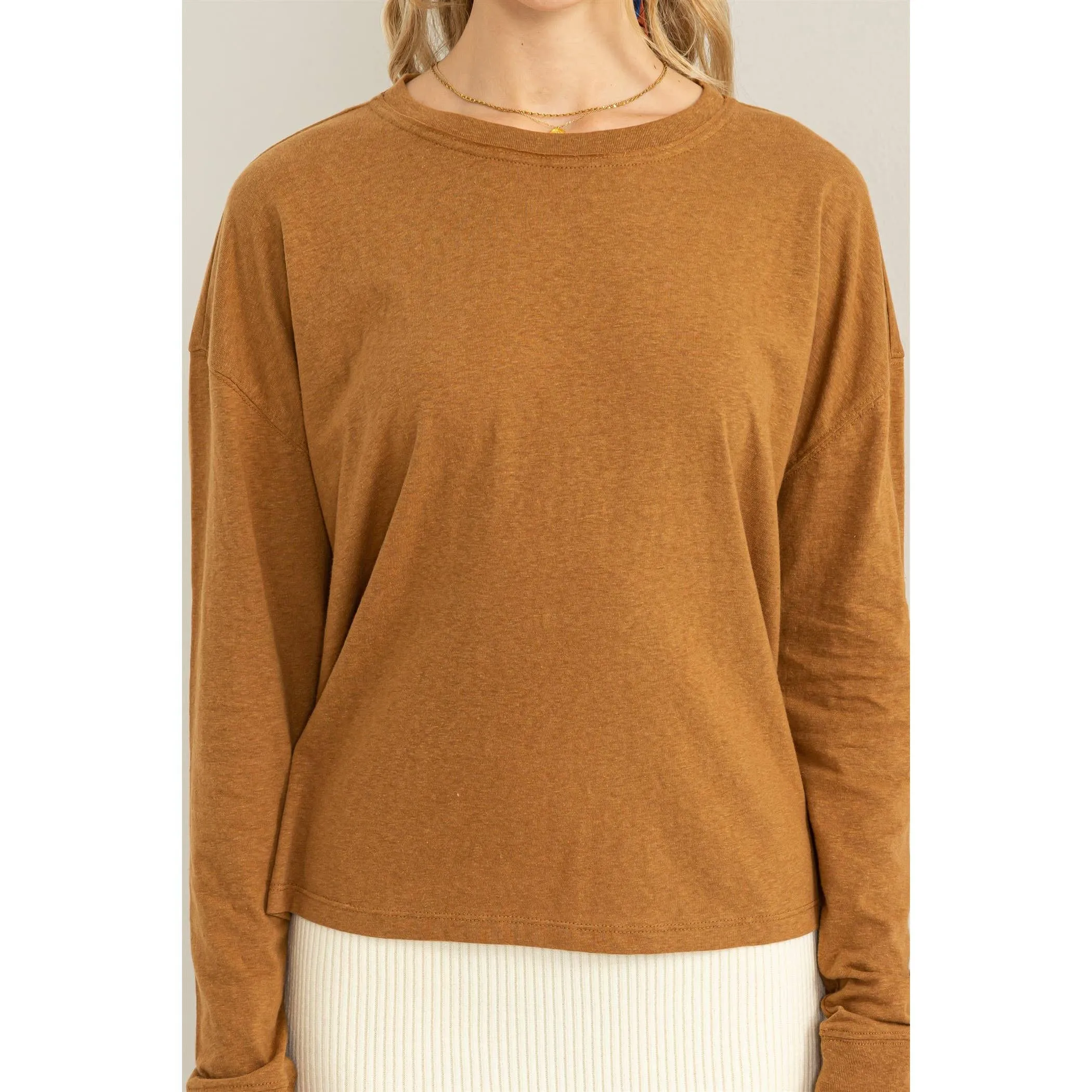 Pale Brown Crew Neck Long SLeeve HYFVE Tee