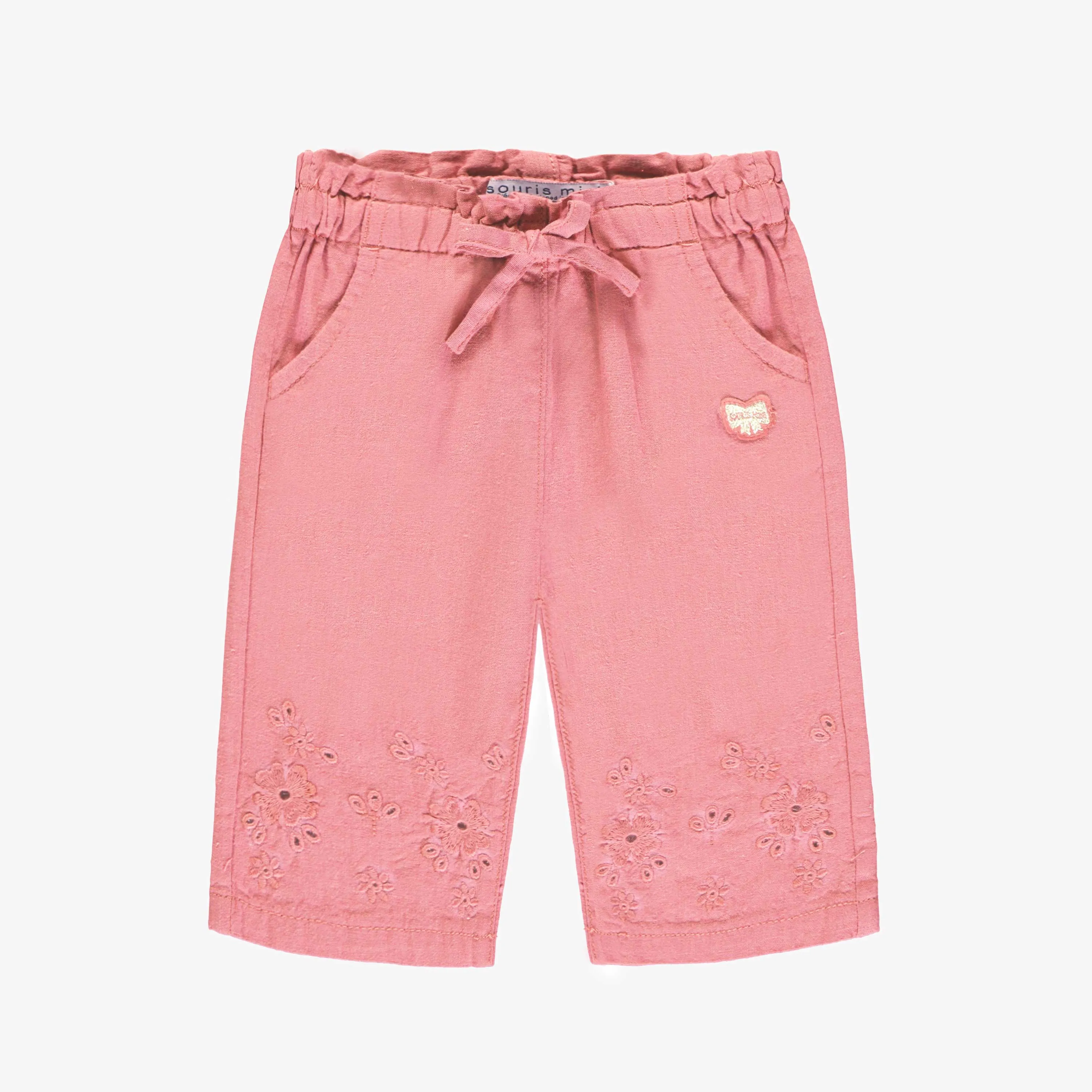 Pantalon rose avec broderie anglaise, bébé || Pink pants with broderie anglaise, baby