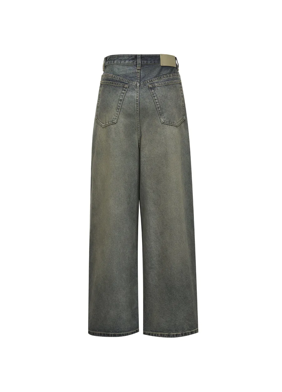 Pants / JNBY Cool Casual Washed Wide-leg Jeans(100% cotton)