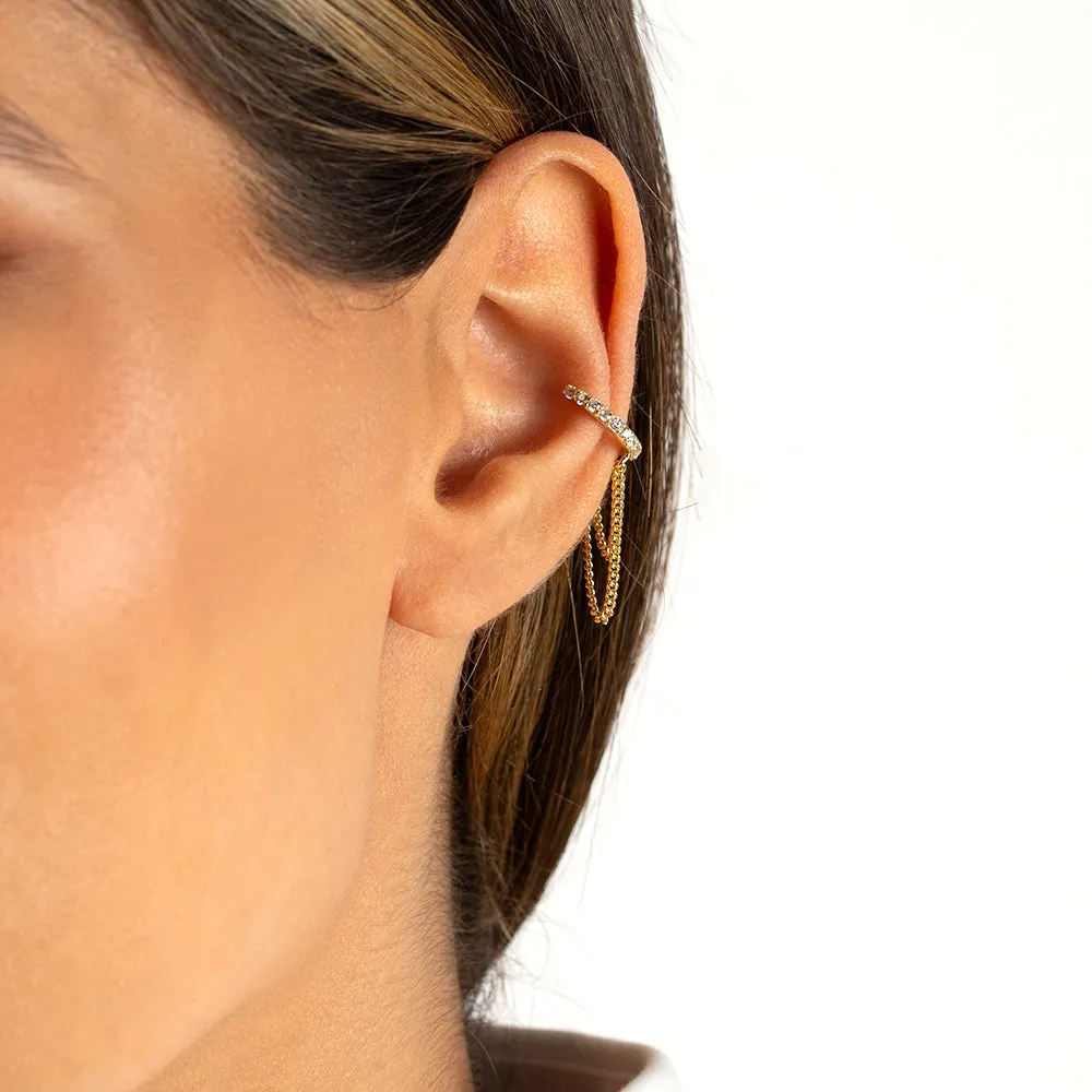 Pavé Double Drop Chain Ear Cuff
