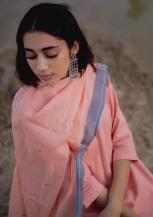 Peach Cotton Kurta set with Jaamdani Dupatta