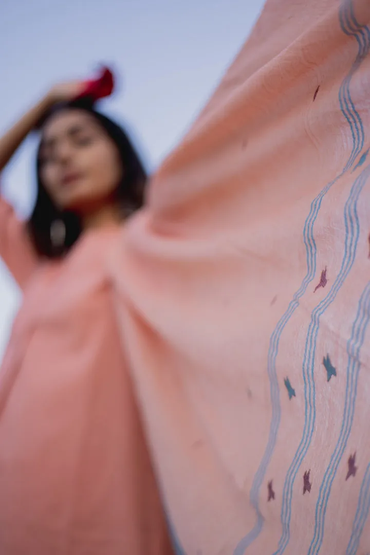 Peach Cotton Kurta set with Jaamdani Dupatta