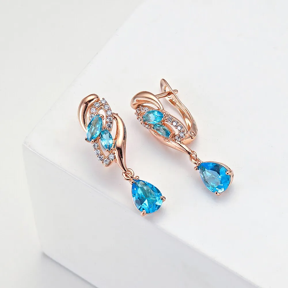 Pink Zircon Rose Gold Drop Earrings Jewelry Party Women