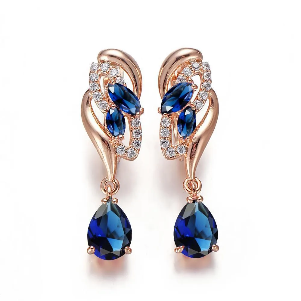 Pink Zircon Rose Gold Drop Earrings Jewelry Party Women