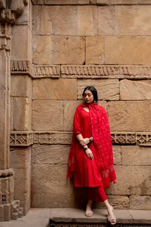 Poppy red kurta set with dupatta