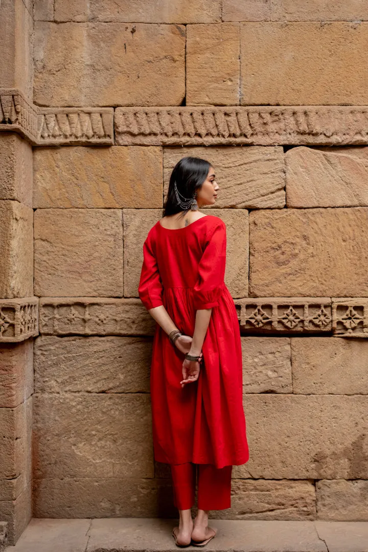 Poppy red kurta set with dupatta