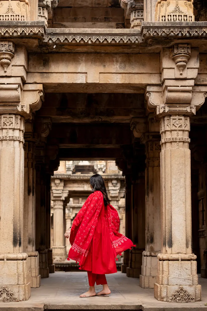 Poppy red kurta set with dupatta