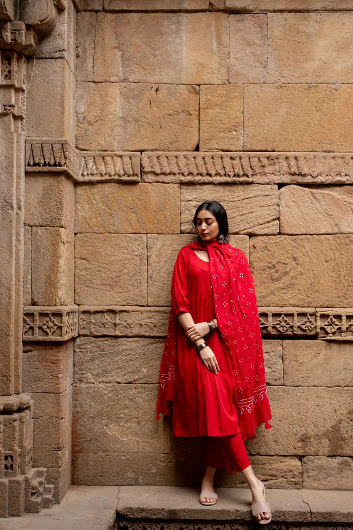 Poppy red kurta set with dupatta