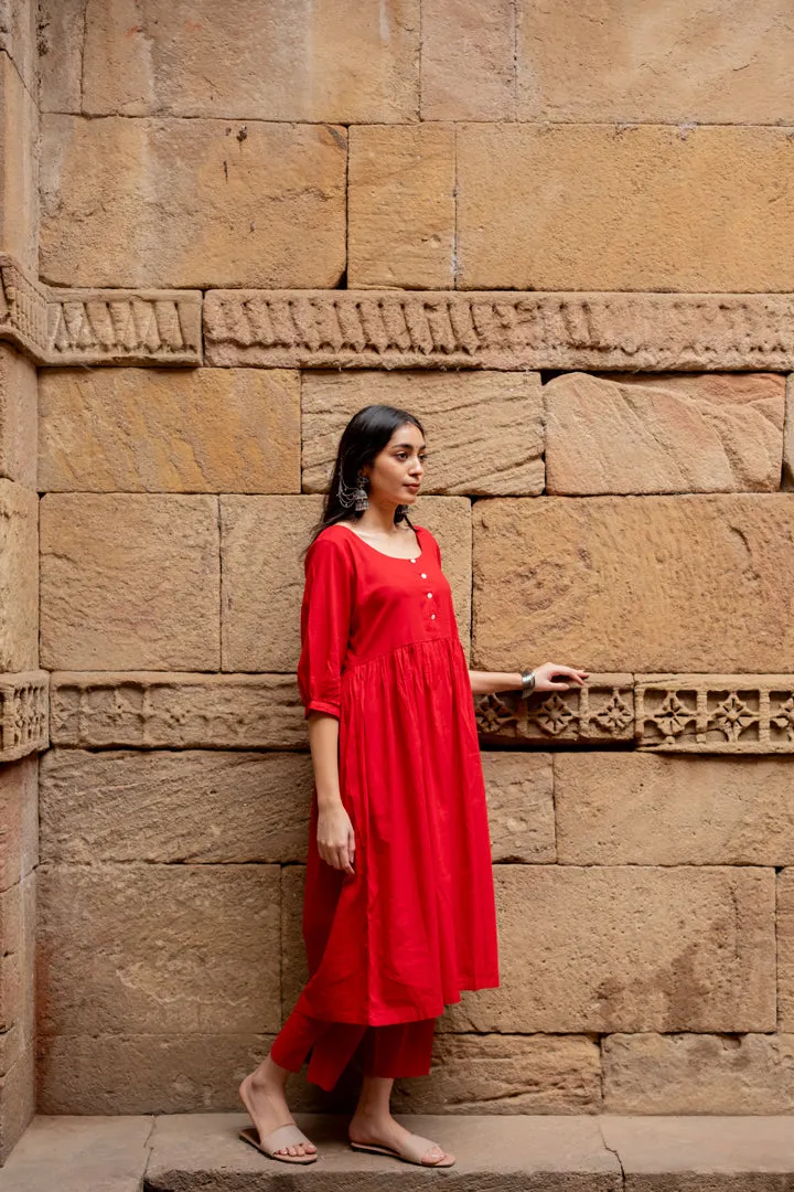 Poppy red kurta set with dupatta